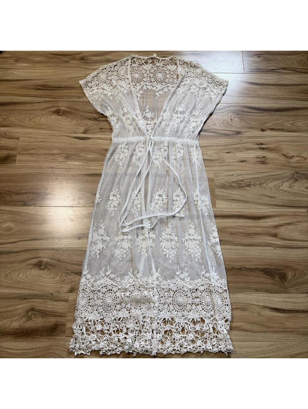 Promesa Cream Lace Crochet Duster Kimono Boho Cottagecore
